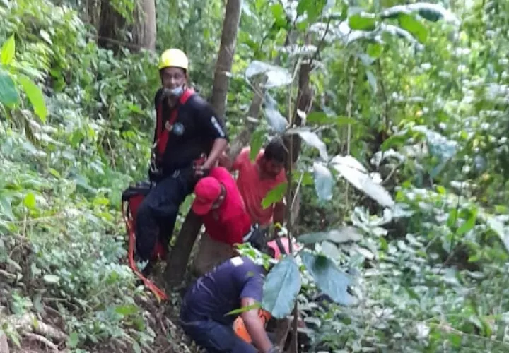 Las tareas de rescate se tornaron difíciles debido al ascenso que debieron realizar los rescatistas por un sendero estrecho y resbaladizo.