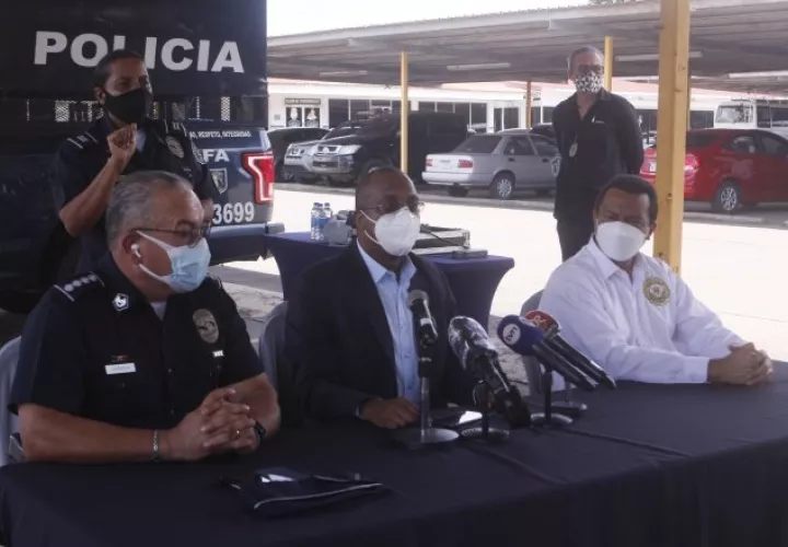 Conferencia de prensa realizada ayer en la sede de la Policía Nacional.