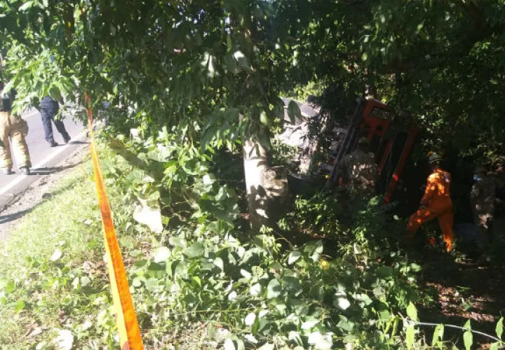 El camión quedó en una quebrada por la carretera Panamá-Pacífico. Foto: Eric A. Montenegro.