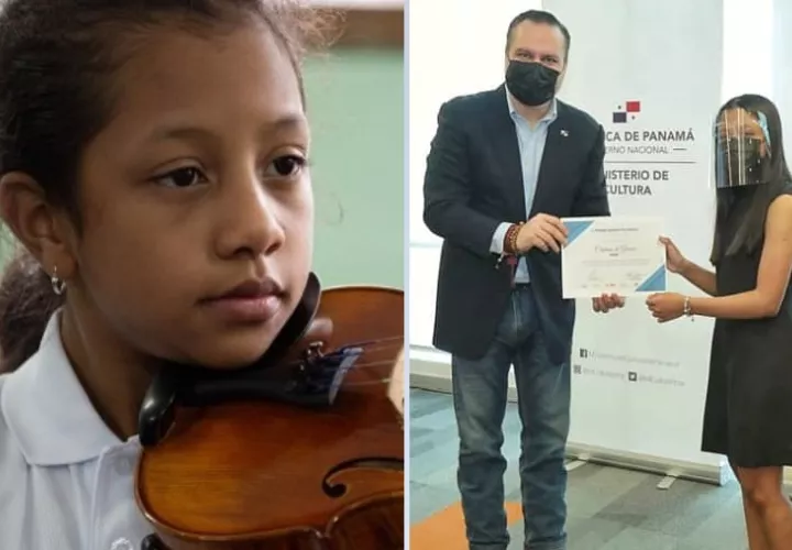 Cristina Gracia tiene 13 años. Momento en que le entregan el reconocimiento. Fotos: MiCultura