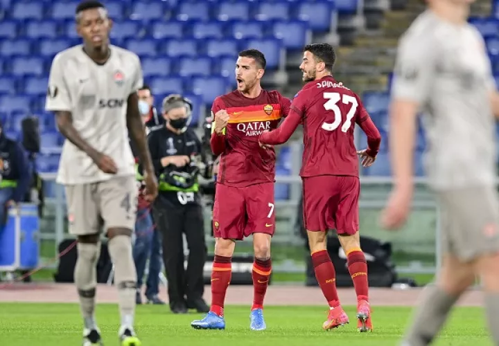 Pellegrini, El Shaarawy y Mancini marcaron los goles para la Roma ante el Shaktar. Foto: Twitter