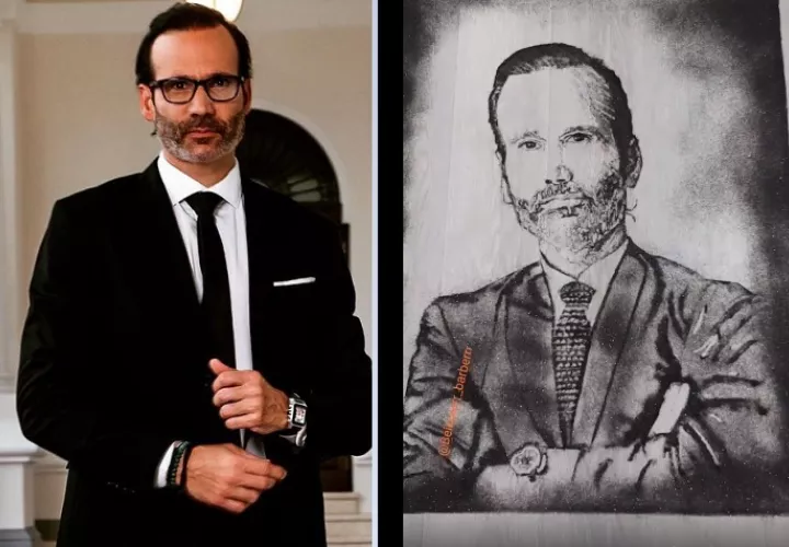 Horacio Valdés y su retrato a base de cabello. Instagram