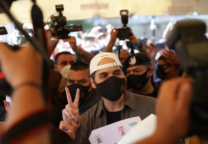 El presidente de El Salvador, Nayib Bukele,  durante las elecciones locales y parlamentarias. EFE