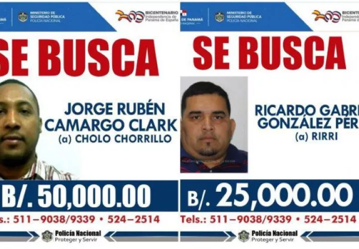 La Policía ofrece 50 mil dólares por 'Cholo Chorrillo' y 25 mil por alias 'Rirri'.