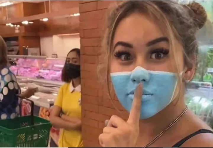 Leia Se pintó su rostro para simular una mascarilla e ingresar a un supermercado en Bali. Foto: Fotograma / Instagram