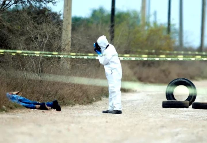 Peritos forenses trabajan en la zona donde fueron hallados cuatro cadáveres en el municipio de Pesquería, en el estado de Nuevo León (México). Foto:EFE