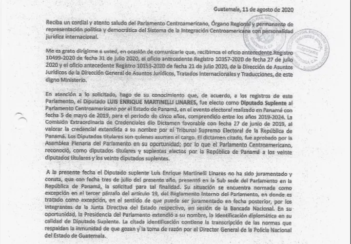 Nota emitida por el Parlacen.