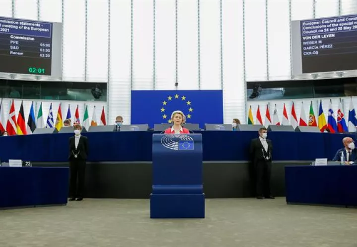 La presidenta de la Comisión Europea, Ursula von der Leyen, este miércoles en Estrasburgo. Foto:EFE