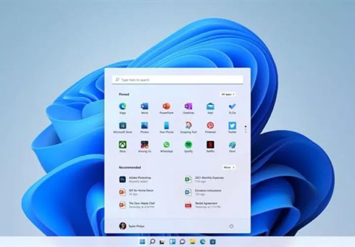 Fotografía cedida por Microsoft donde se aprecia el menú de inicio y los iconos de las aplicaciones más usadas de su nuevo sistema operativo Windows 11.