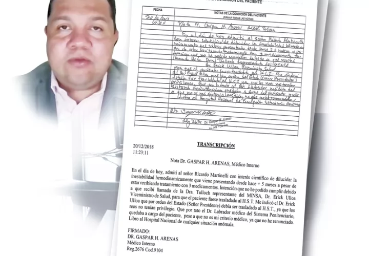 Informe del doctor que mandó la prueba al expresidente Martinelli, la noche que fue sacado en forma abrupta de un hospital privado. Infografía de Epasa