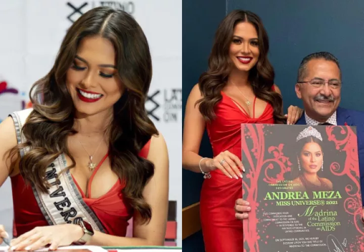 Andrea Meza firma autógrafos durante su presentación como Madrina de la Comisión Latina sobre el Sida el 16 de septiembre. Foto: Instagram / @andreamezamx