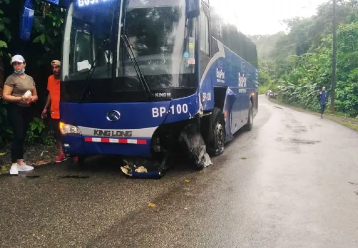 El bus privado solo registro daños en la parte frontal. Foto: Diomedes Sánchez