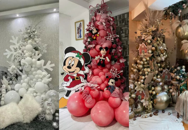 Decoraciones temáticas; 'Blanca Navidad', Minnie Mouse y 'rose gold' con esferas aéreas.  Fotos: Cortesía / Festi Arte 