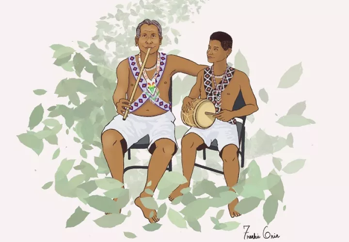 Como una forma de honrar su vida, su legado y sus aportes al proyecto, el libro abre con una ilustración de Rito Ismare Peña junto a su hijo. Foto: Frankie Grin
