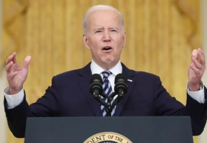Joe Biden habló desde la sala de crisis ("Situation Room") de la Casa Blanca sobre Rusia, Vladimir Putín y Ucrania. Foto: EFE