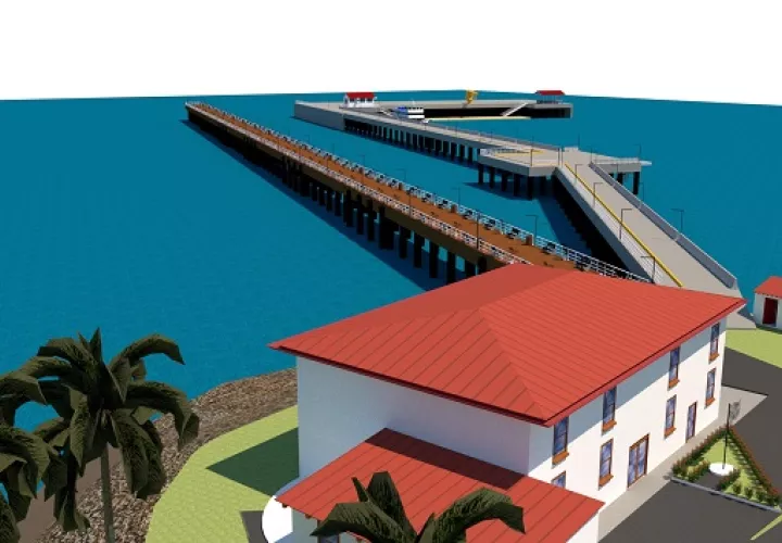 La construcción del  muelle  será de  aproximadamente 750 metros de largo, capacidad para recibir embarcaciones de 100 metros de eslora (largo) y un calado o profundidad de aproximadamente de 7 a 8 metros.