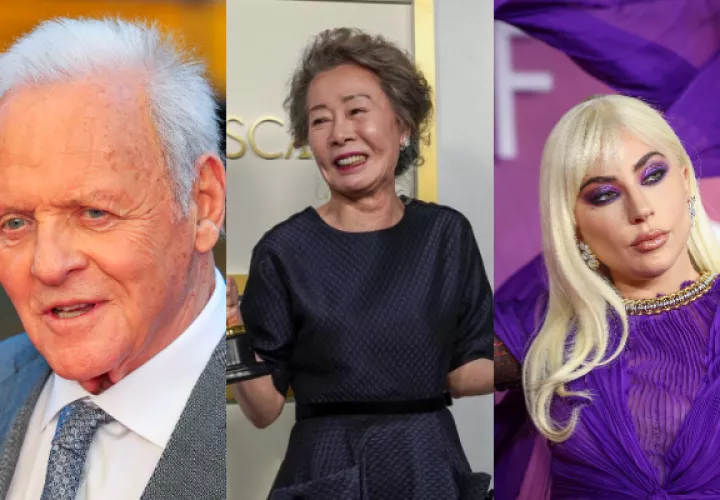 Anthony Hopkins, Youn Yuh-jung y Lady Gaga. Fotos: Archivo / EFE