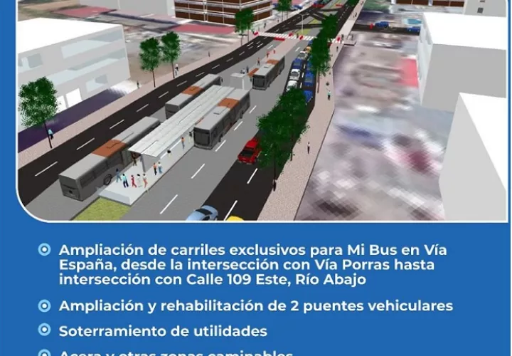 Especificaciones que tendrá el ensanche de 5.4 kilómetros de la Vía España. Foto: Cortesía MOP