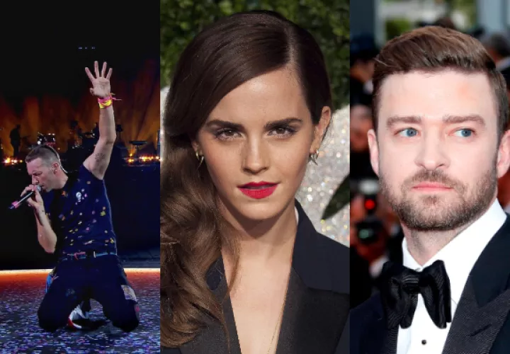 Chris Martin, Emma Watson y Justin Timberlake. Fotos: Instagram / EFE