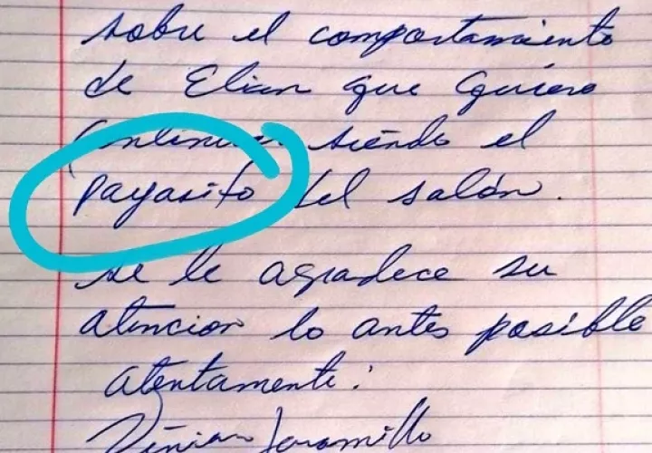 Nota enviada por la maestra al acudiente del niño. Foto: Lucy Córdoba