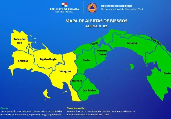 El Sinaproc mantiene Alerta Verde en Panamá Oeste, Coclé, Herrera, Los Santos, Colón, Darién, Comarca Emberá Wounaan y la Comarca Guna Yala.