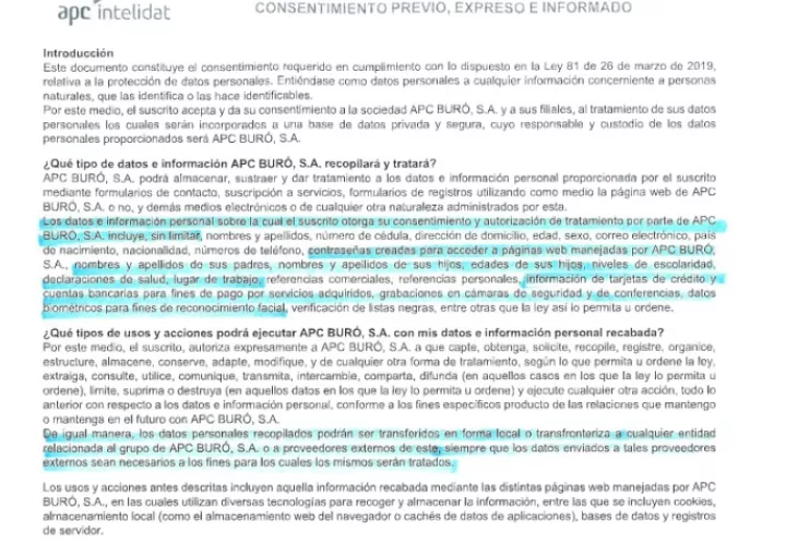 Consentimiento para clientes corporativos.