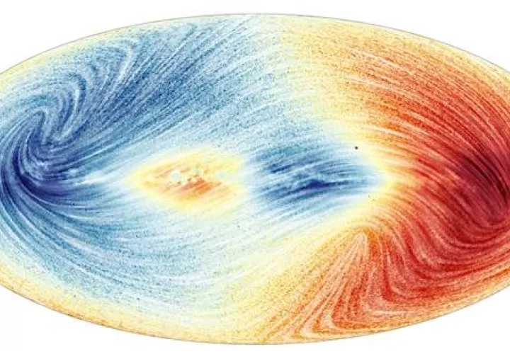 Mapa que muestra el campo de velocidad de la Vía Láctea para aproximadamente 26 millones de estrellas.