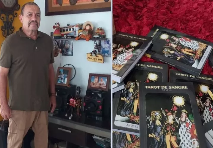El autor junto a algunos ejemplares de la novela. Foto: Cortesía