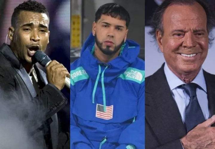 Julio Iglesias, Don Omar y Anuel AA. Foto: Archivos