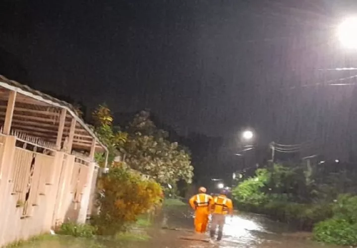 Los funcionarios de la entidad, también realizan inspecciones técnicas por un deslizamiento de tierra en el sector sur de David hacia la urbanización los Jardines de San Cristóbal. Foto. Sinaproc