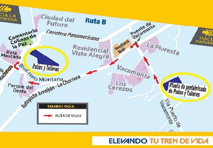 Gráfico sobre la Ruta B, para el movimiento de las vigas y material de la Línea 3 del Metro. 
