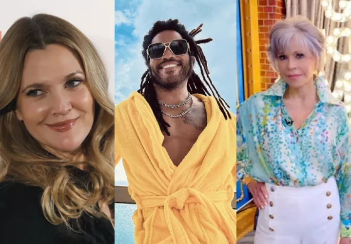 Drew Barrymore, Lenny Kravitz y Jane Fonda. Fotos: EFE / Instagram