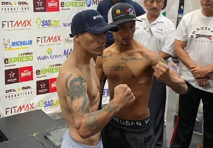 Hernán 'Tyson' Márquez y 'Nica' Concepción (der.) en el pesaje oficial de la pelea en Hermosillo, México. Foto: Cortesía