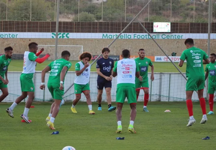 Panamá durante el calentamiento para el partido ante Catar. Foto: Fepafut