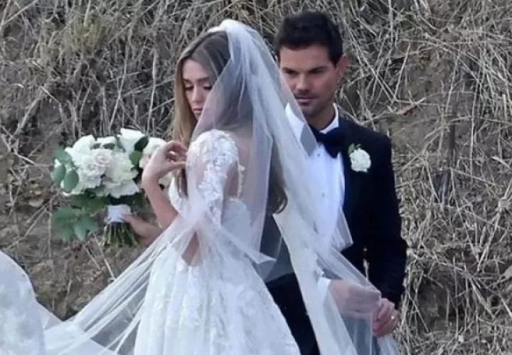 Taylor Dome y Taylor Lautner en su matrimonio. Foto: Instagram / @dianamagazines