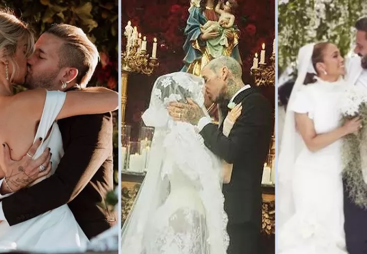 Ricky Montaner y Stefi Roitman;  Kourtney Kardashian y Travis Barker; y  Jlo y Ben Affleck. Foto: Instagram