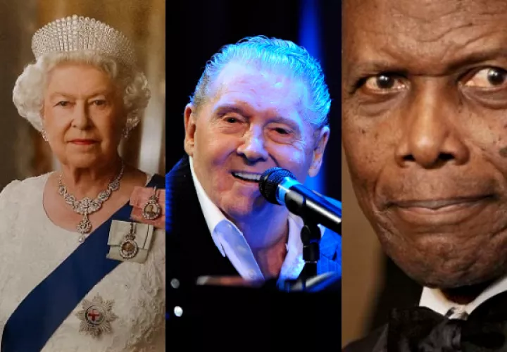 La reina Isabel II, Jerry Lee Lewis y Sidney Poitier. Fotos: Archivo / EFE
