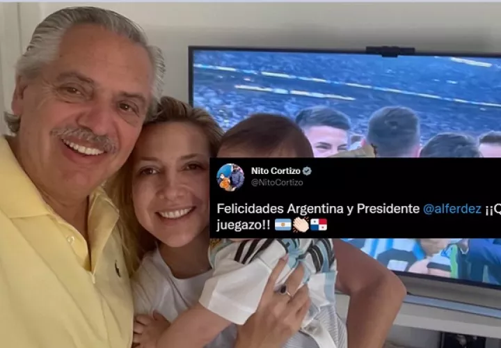 Alberto Fernández y su familia tras la victoria de Argentina en la final.