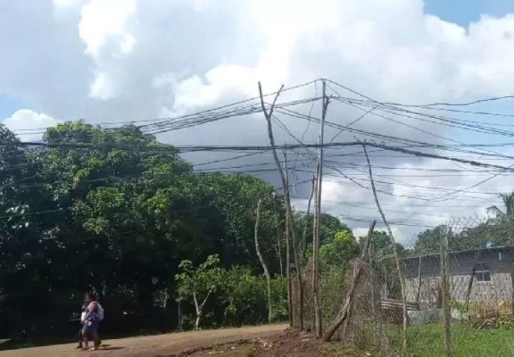El Progreso, Corregimiento de Puerto Caimito, en La Chorrera, en donde marañas de cables atraviesan el cielo por improvisados troncos secos, árboles. Foto. Eric Montenegro