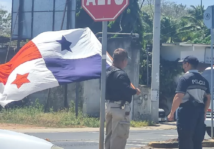 El capitán retirado Juan Alberto Poveda, bandera al hombro protesta por la violencia que ha provocado la baja de varios uniformados. Foto. Thays Domínguez,