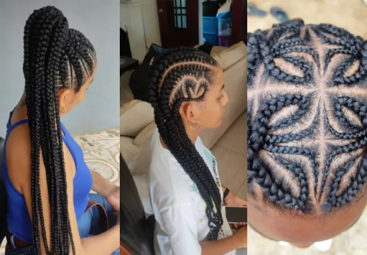 Ponytail braids, cornrows y knotless box braids medium con diseño de mariposa. Foto: Cortesía / @trenzasthali