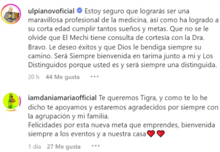 Mensaje de Ulpiano Vergara y Dania María Vergara. Foto: Instagram / @maryfrankbravoo