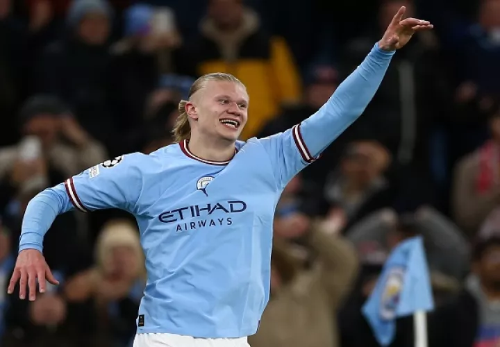 Erlling Haaland anotó cinco goles para el Manchester City ante ante el Leipzig en la Champions. Foto: EFE