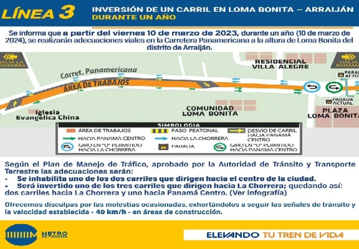Según lo establecido por la ATTT, por el área los conductores tendrán que circular a 40 kilómetros por hora y respetar las señales de tránsito. Foto. Cortesía Metro de Panamá