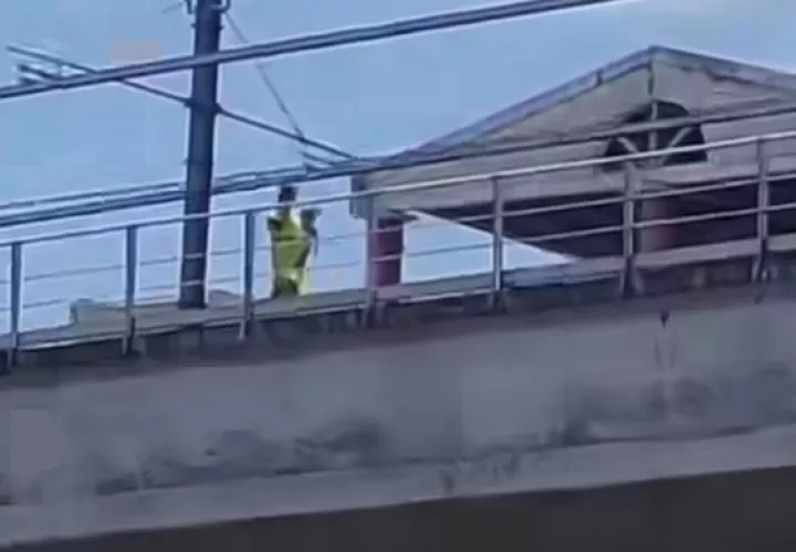 La mujer se desplazó por el área con un bebé en brazos.