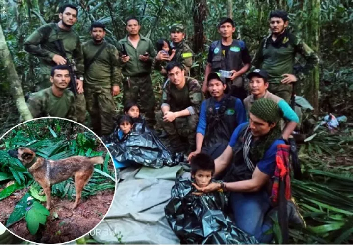 El equipo de rescatistas junto a los cuatro niños, el viernes. Foto: Cortesía