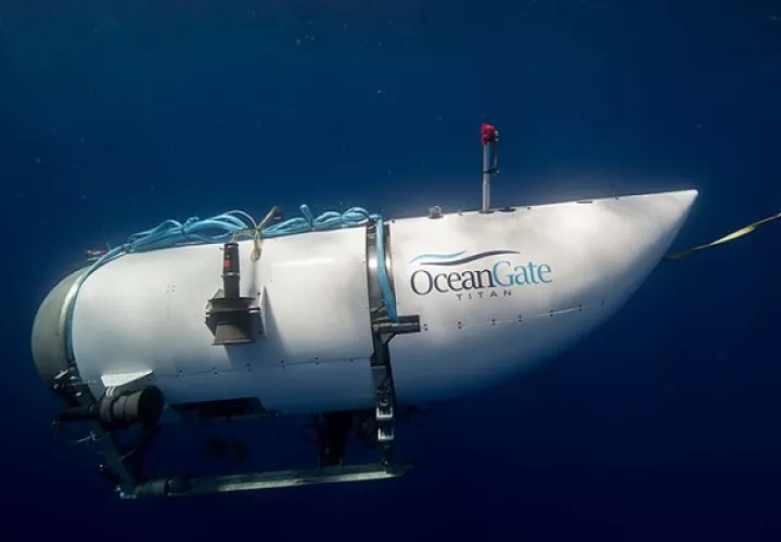 Fotografía facilitada por Ocean Gate que muestra el exterior de un submarino turístico, con capacidad para cinco personas, operado por la citada compañía. Foto: EFE/Ocean Gate