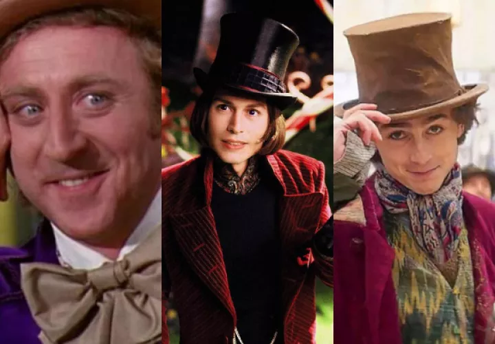 Timothée Chalamet, Gene Wilder y Johnny Depp. Fotos: Internet / Warner Bros.