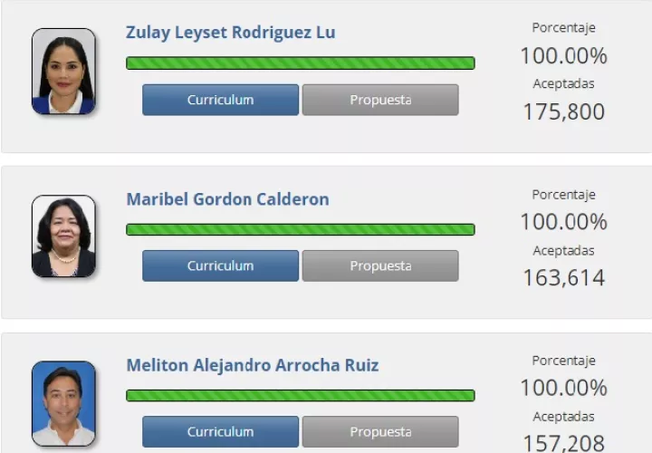 Dos de los tres candidatos pertenecen a partidos políticos, mientras que una perteneció a uno que se extinguió. Imagen: Tribunal Electoral