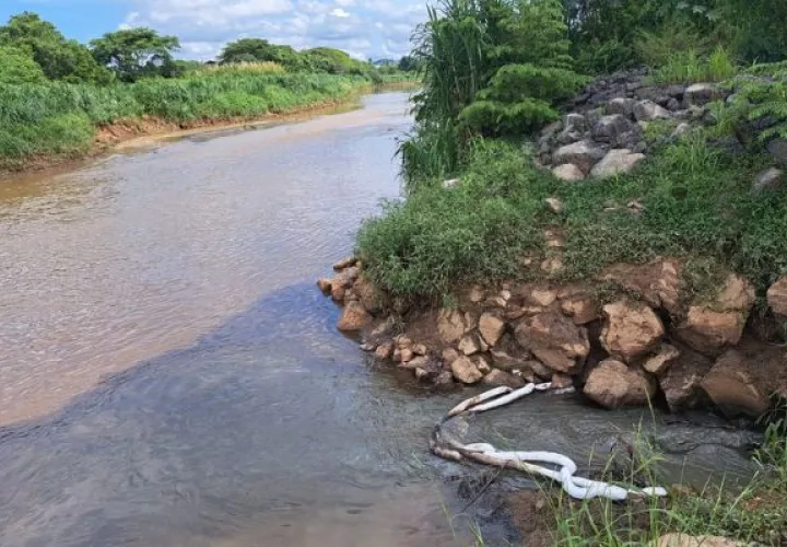 El agua del río Juan Díaz tiene una coloración oscura. Foto: Cortesía MiAmbiente